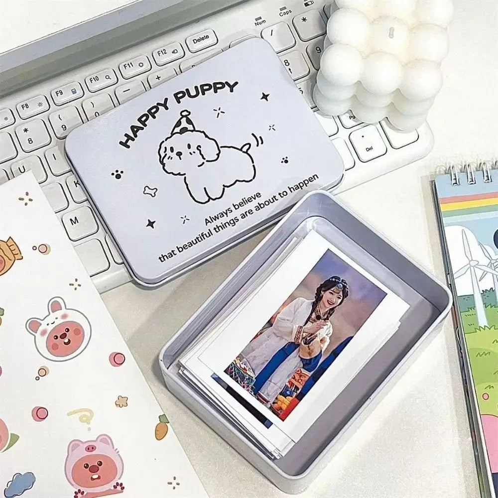 boîtes métalliques blanches dessins animaux chats chiens ours kawaii épingle photos simples