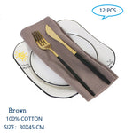 Serviettes de table en coton marron de 30 x 45 cm, lot de 12 unités.