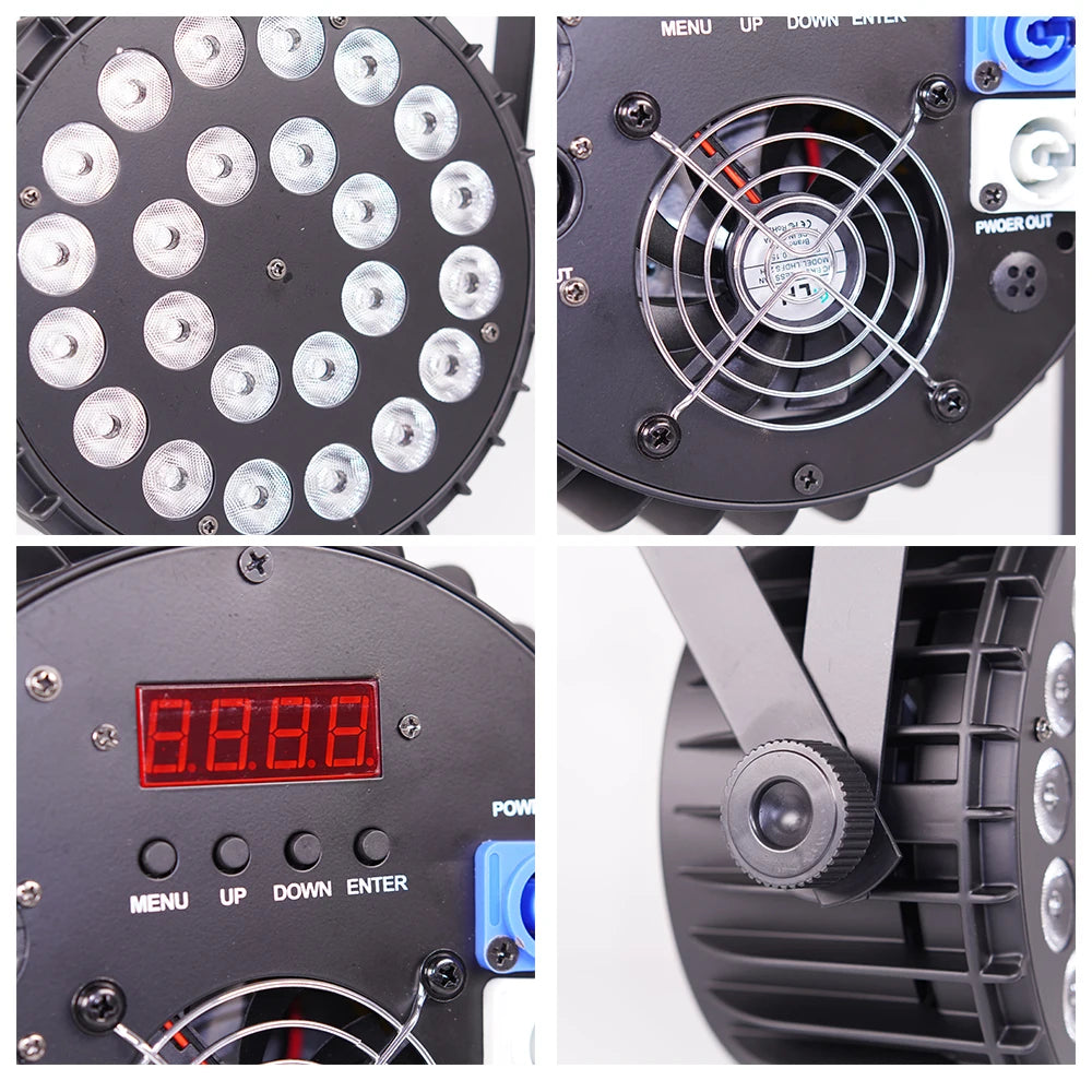 projecteur led noir 24 leds dmx professionnel boutons controle connecteurs ventilateur scène disco