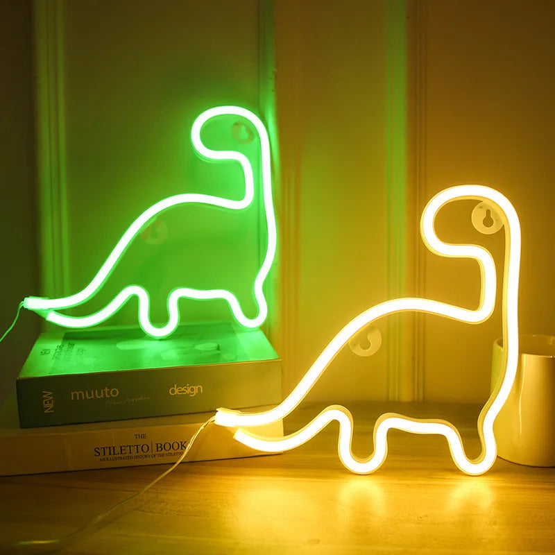 lampe néon dinosaure vert moderne décoration vacances chambre adulte enfants led festive