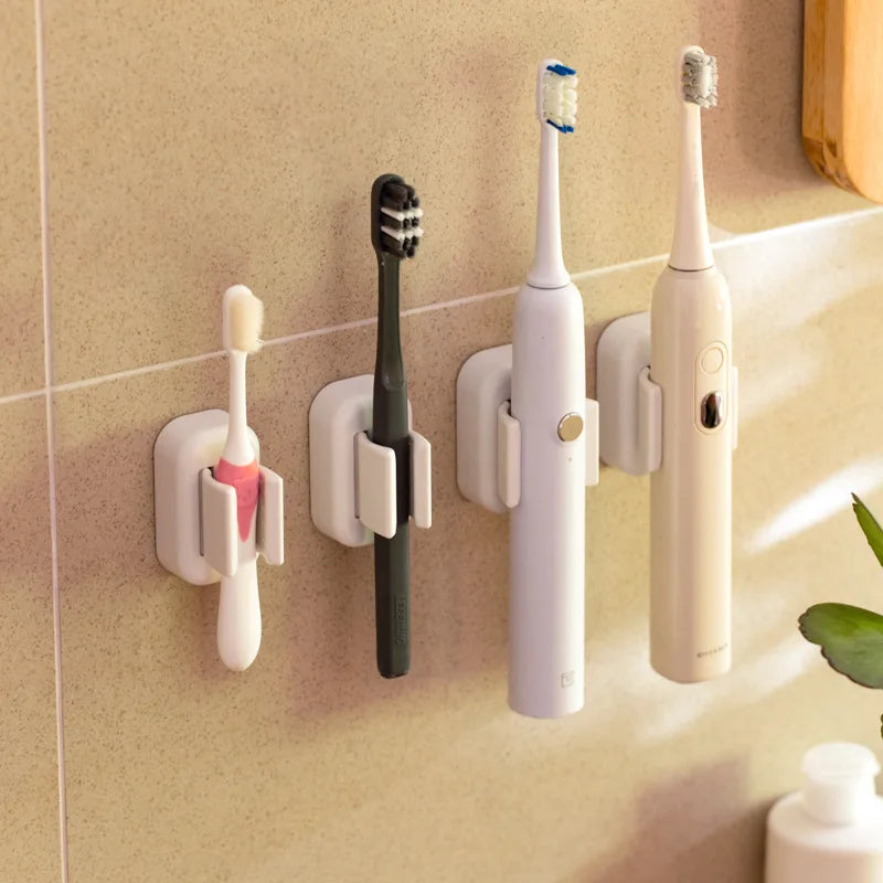 organisateur salle bain auto adhésif support brosses dents balais mural blanc minimaliste modernité rangement