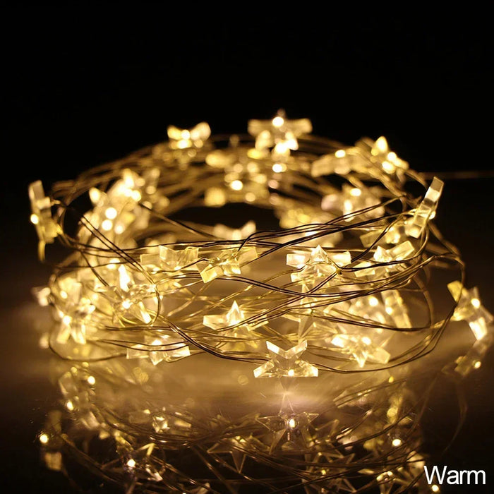 guirlande lumineuse étoiles blanc doré moderne 6m batterie AA LED extérieur chambre jardin