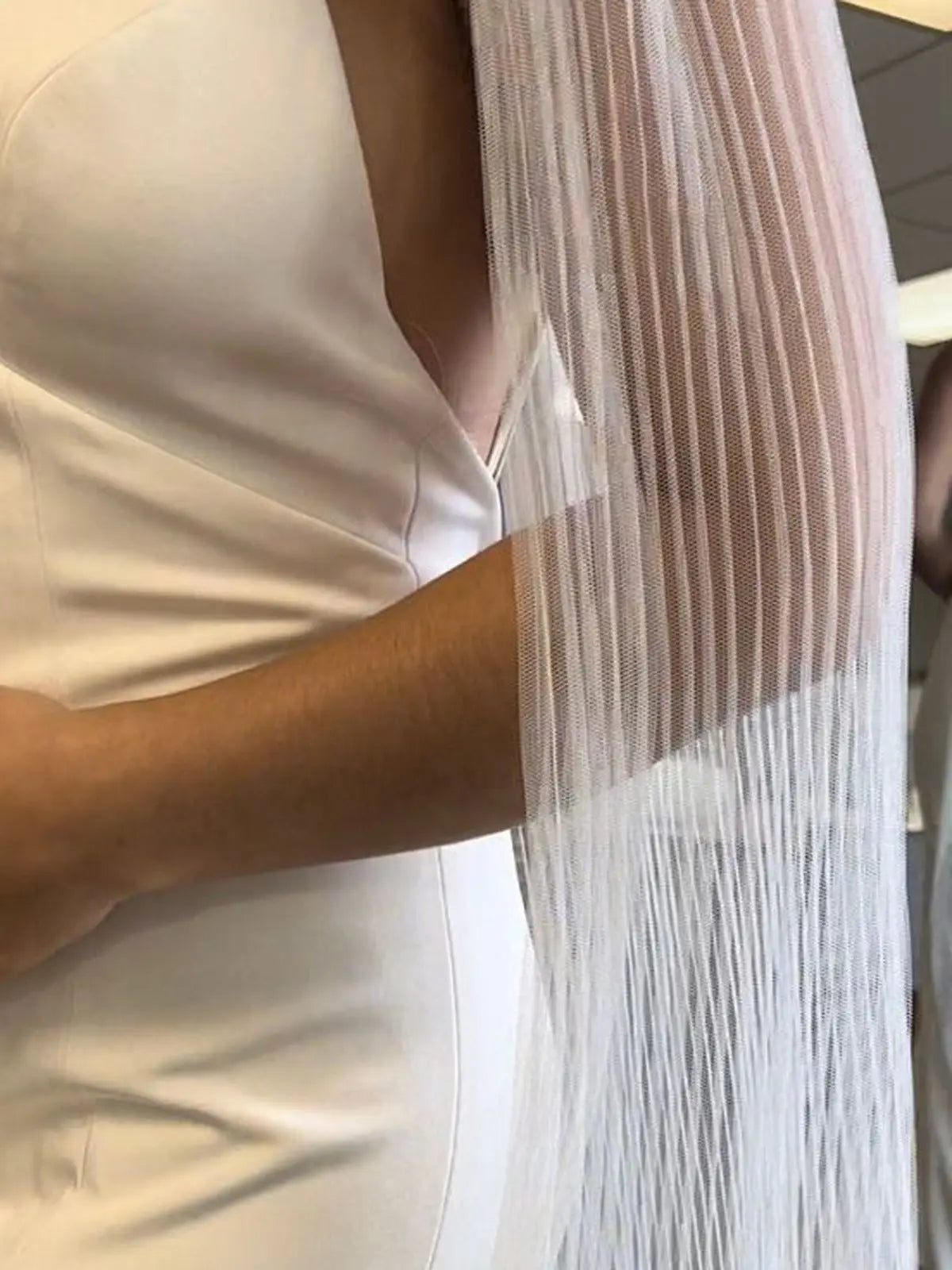 voile mariée blanc rayures fines bord coupé classique polyester off white waltz translucent