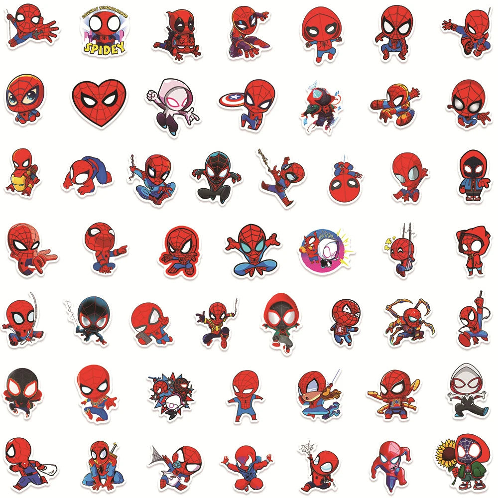 sticker spider man marvel superhero dessin animé captain america deadpool rouge noir bleu blanc
