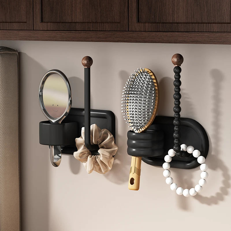 porte coiffure mural adhésif moderne noir sans perçage salle bain bijoux capillaires rangement