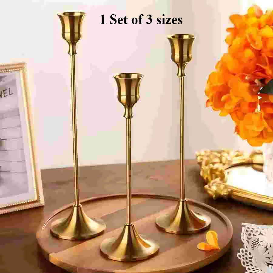 bougeoirs table dorés modernes décoration maison anniversaire mariage set différentes tailles