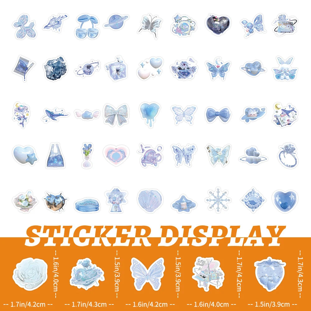 sticker mignon dessin animé bleu rose blanc papillon coeur fleur adhésif collection fantaisieCharacterSetEND