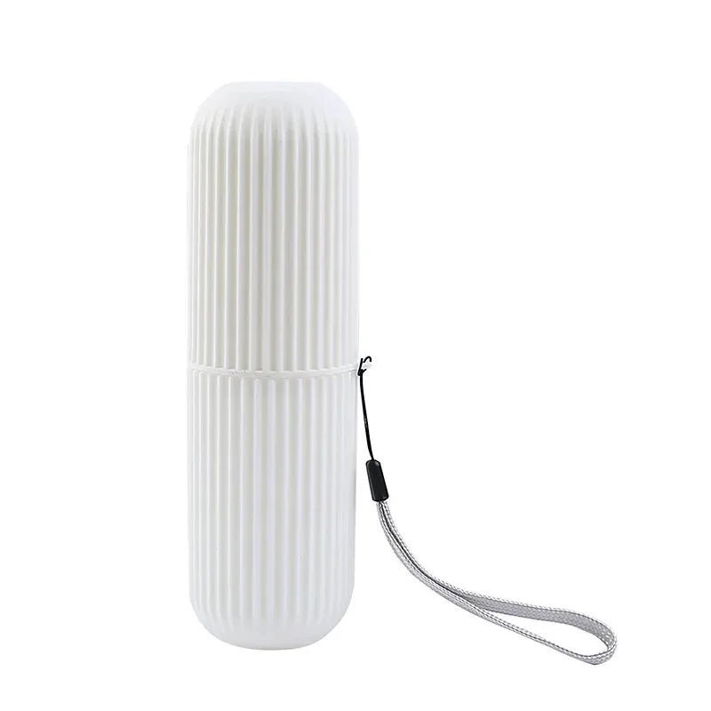 boîte brosse dents gris rose blanc rayures verticales moderne minimaliste respectueux environnement cordelette voyage