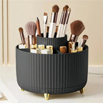 organisateur maquillage rotatif blanc rayures modernes pieds dorés pinceaux crayons stylos scies