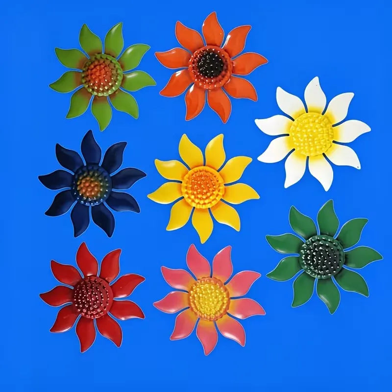 décorations murales métal fleurs tournesols colorées champêtre fixations oeilletsextérieur jardin cloisons artistiques