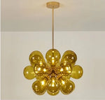 Suspension lumineuse boules vertes moderne ampoules led blanc doré floral