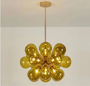 Suspension lumineuse boules vertes moderne ampoules led blanc doré floral