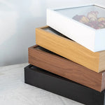 cadres profonds bois clair fleurs séchées coquillages vitre transparente rustique minimaliste