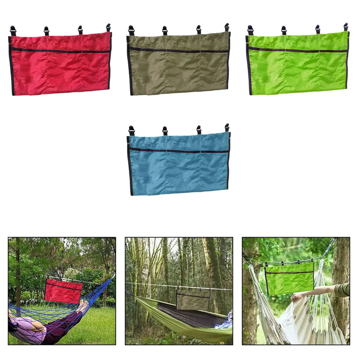 Sac hamac rouge vert bleu clips poches portable pratique moderne camping voyage