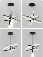 lampe suspendue moderne scandinave anneau métallique noir blanc doré salon chambre