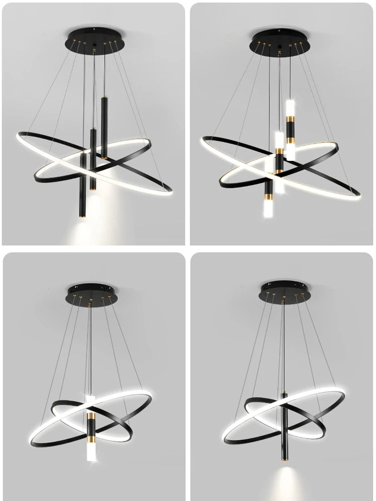 lampe suspendue moderne scandinave anneau métallique noir blanc doré salon chambre