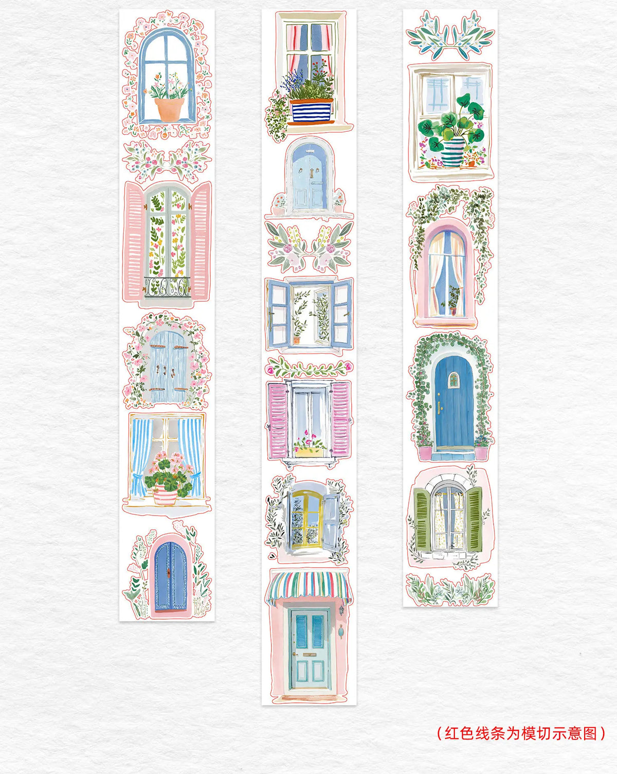 ruban adhésif décoratif washi transparent portes fenêtres feuillages fleurs bleu rose blanc vert