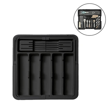 organisateur tiroir rangement cuisine moderne couverts vaisselle ustensiles extensible noir argenté