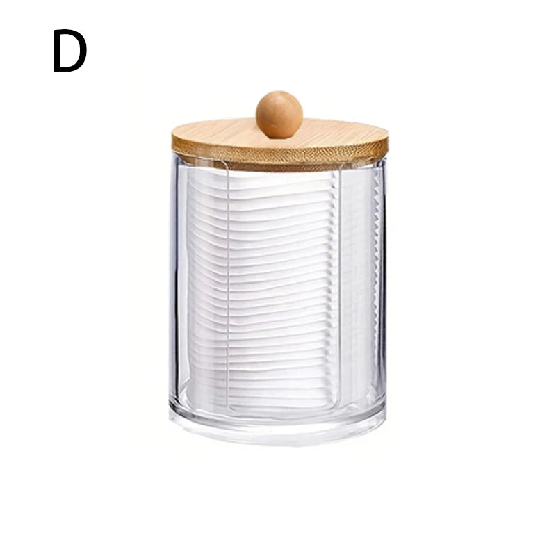 pot coton tige transparent moderne boite rangement couvercle bois respectueux environnement minimaliste organiser