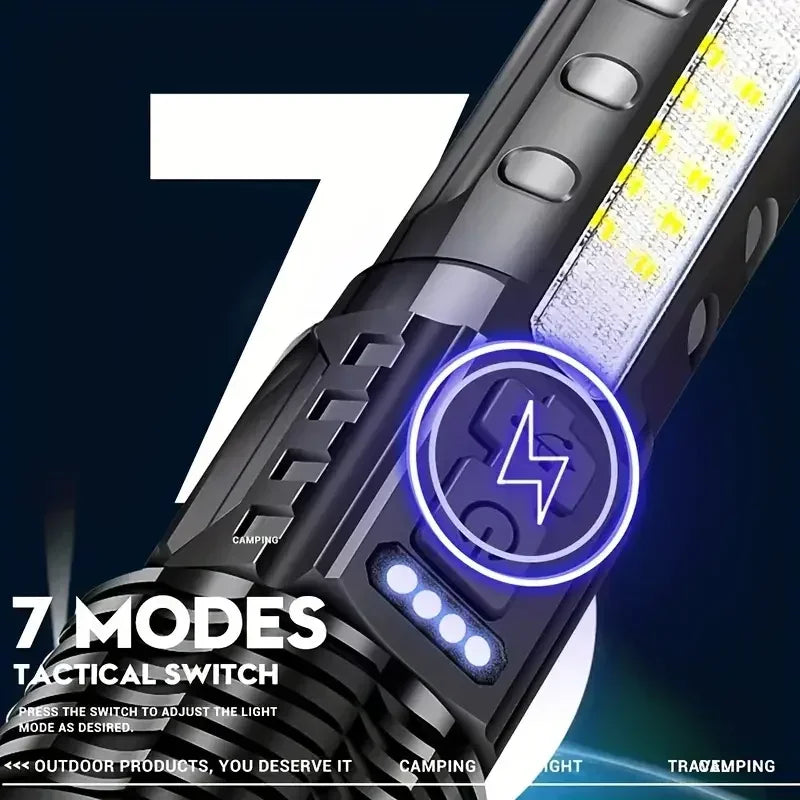 torche lumineuse rechargeable 20w led noire texturée moderne étanche 7modes