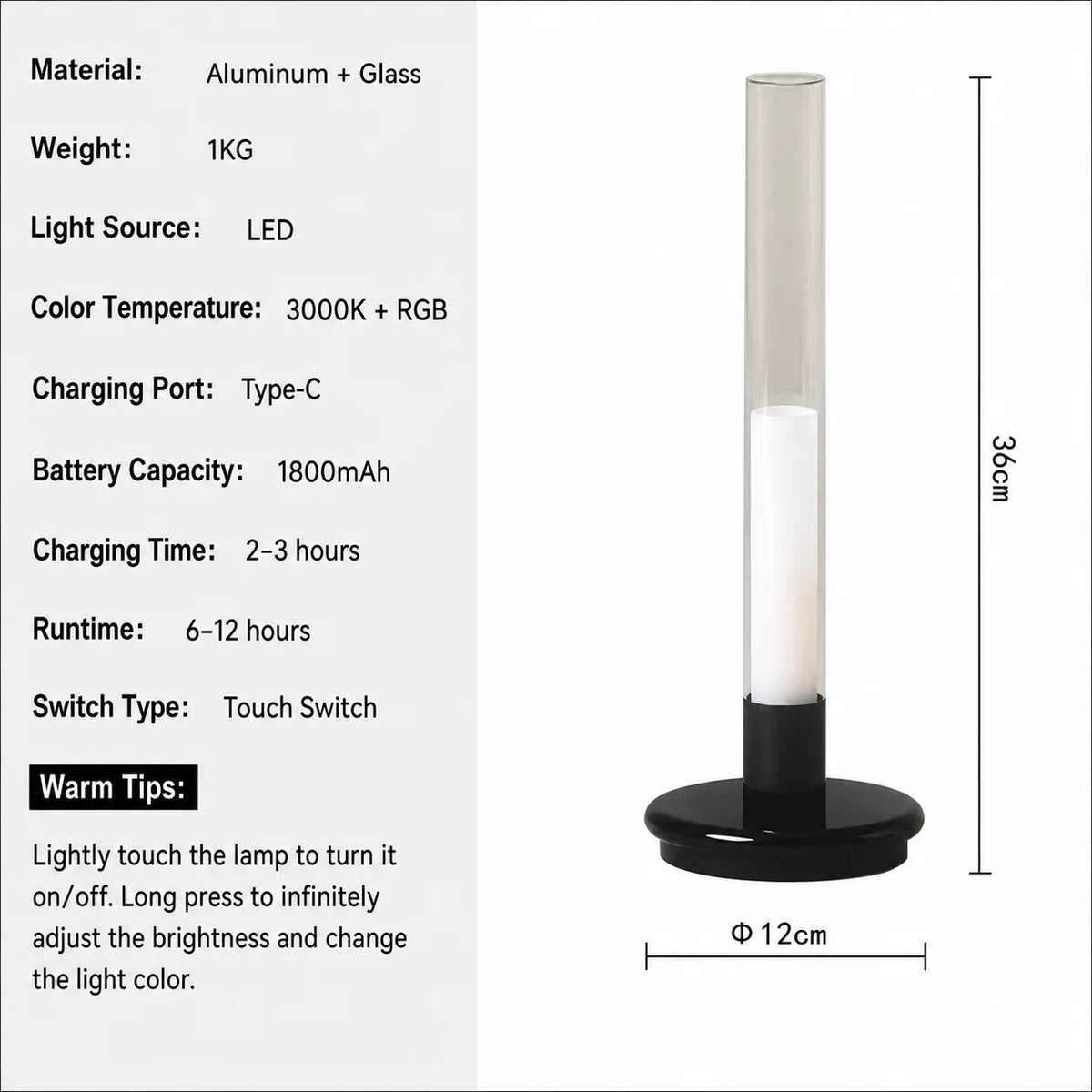 lampe rechargeable led tactile noire transparente moderne chambre sans fil