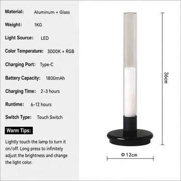 lampe rechargeable led tactile noire transparente moderne chambre sans fil