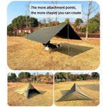 tarp polyvalent camping abri toile épaisse occlusion variable configurations multiples adaptateur