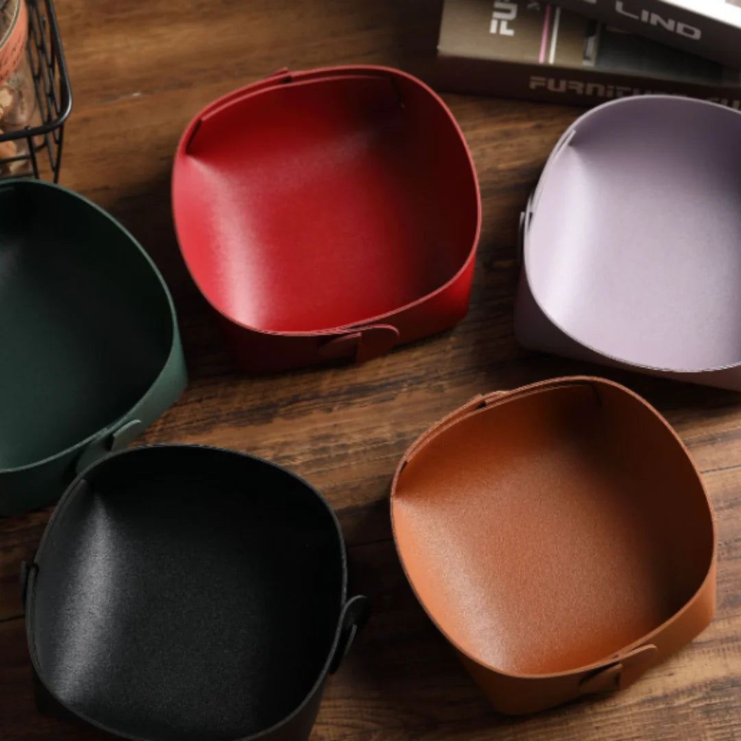 boîtes rangement modernes matériau cuir couleurs vert rouge marron noir gris jaune opaques clés