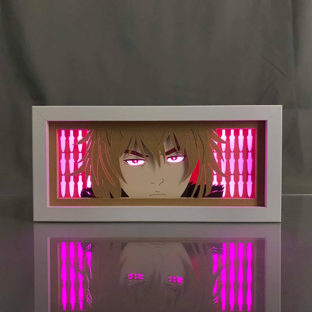 cadre lumineux illustration personnage cheveux dorés yeux différents art contemporain blanc doré chambre jeuDecoration