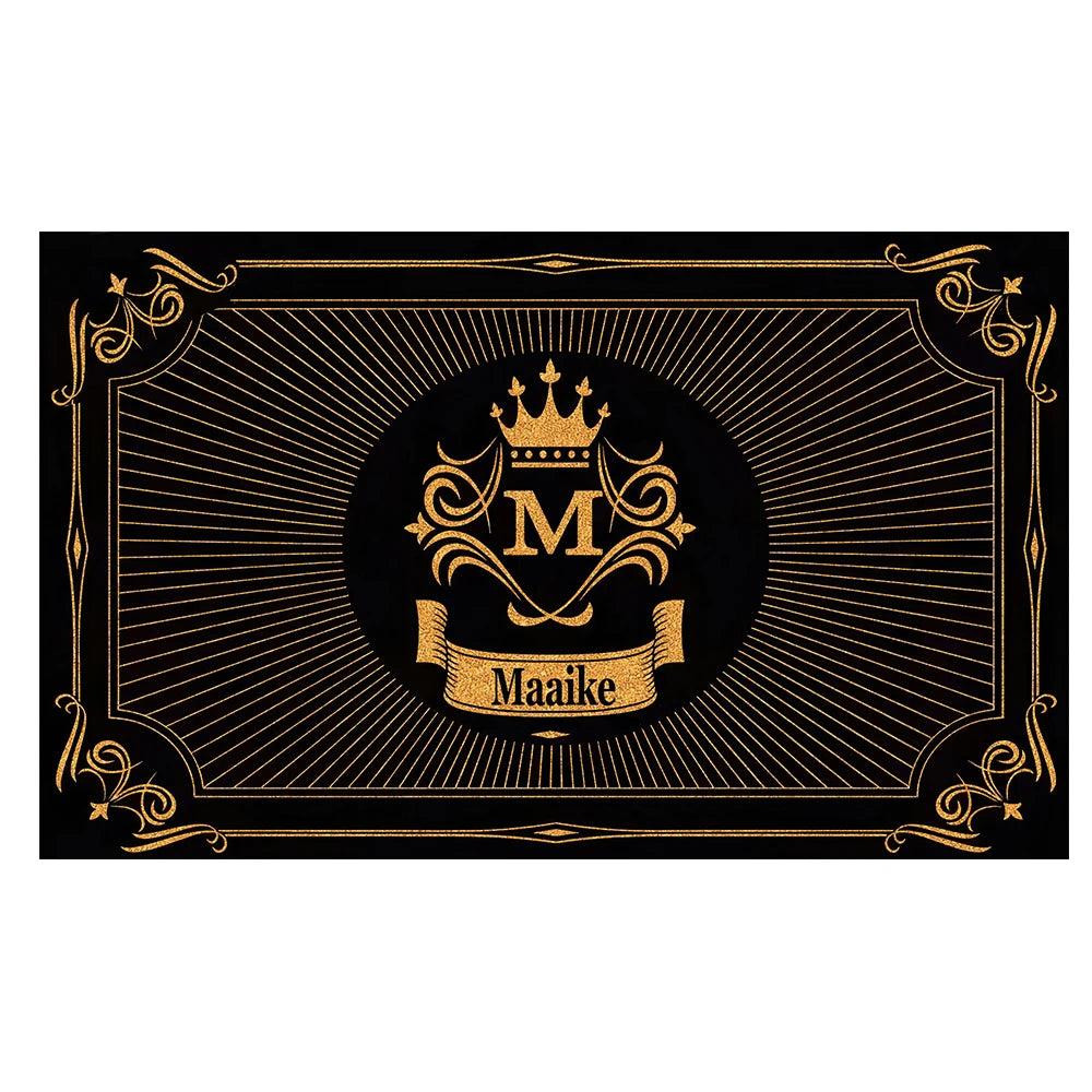 tapis d'entrée anti dérapant caoutchouc ornements dorés couronne classique élégant noir or