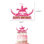 décoration gâteau happy birthday chevaux thème western rouge doré anniversaire enfant festive