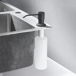 distributeur savon liquide acier inoxydable finition brossée blanc noir texture granulée moderne minimaliste fixation