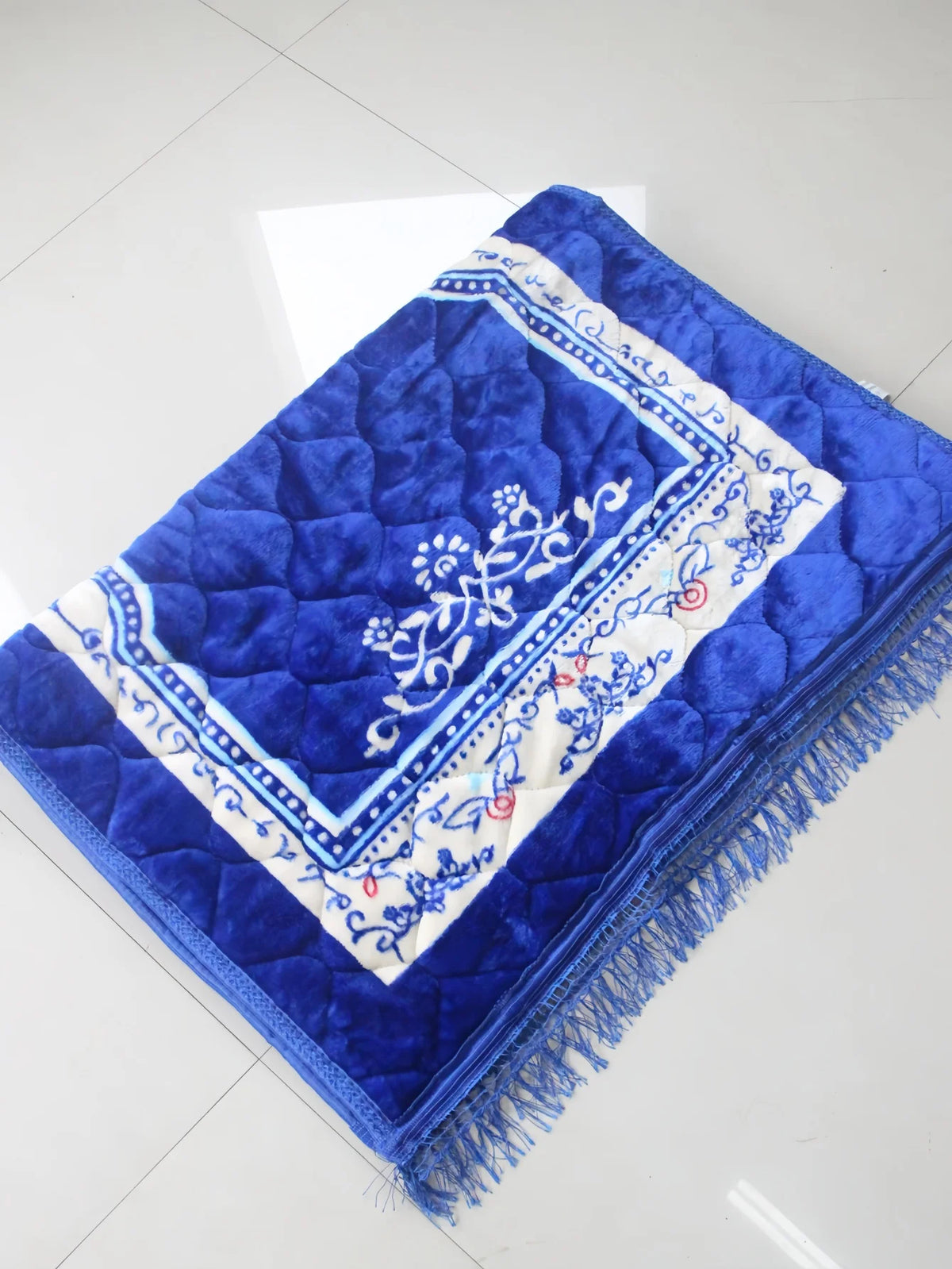 tapis prière musulman fleur coton flocage antidérapant bleu vert rouge ornements bordure classique 120cm