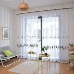 rideau tulle oiseaux brodés moderne chambre blanc beige translucent