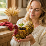 cache pot forme dinde rouge jaune marron plumes artisanal plante intempéres automne résistant