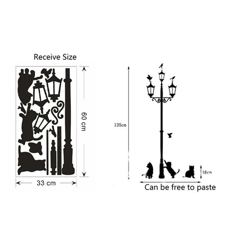 sticker mural noir silhouettes chats oiseaux lampe perron adhésif artisteintérieur decoration opacite creative animated