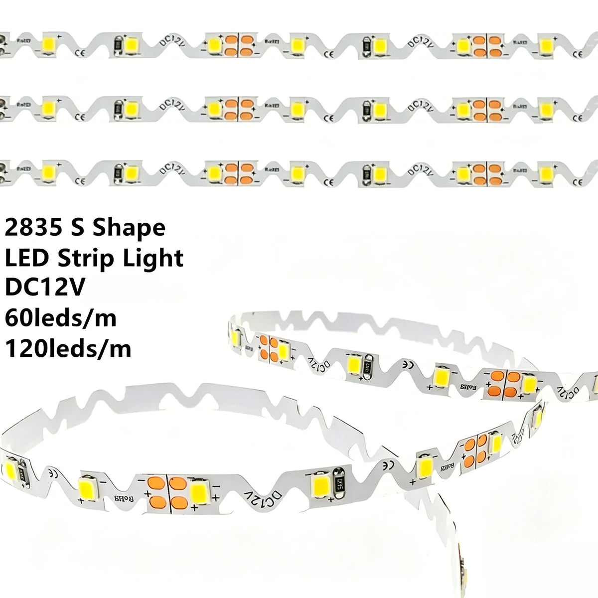 ruban led shaped 60leds 120leds 5m blanc blanc chaud adhésif moderne 2800k 6500k 12v