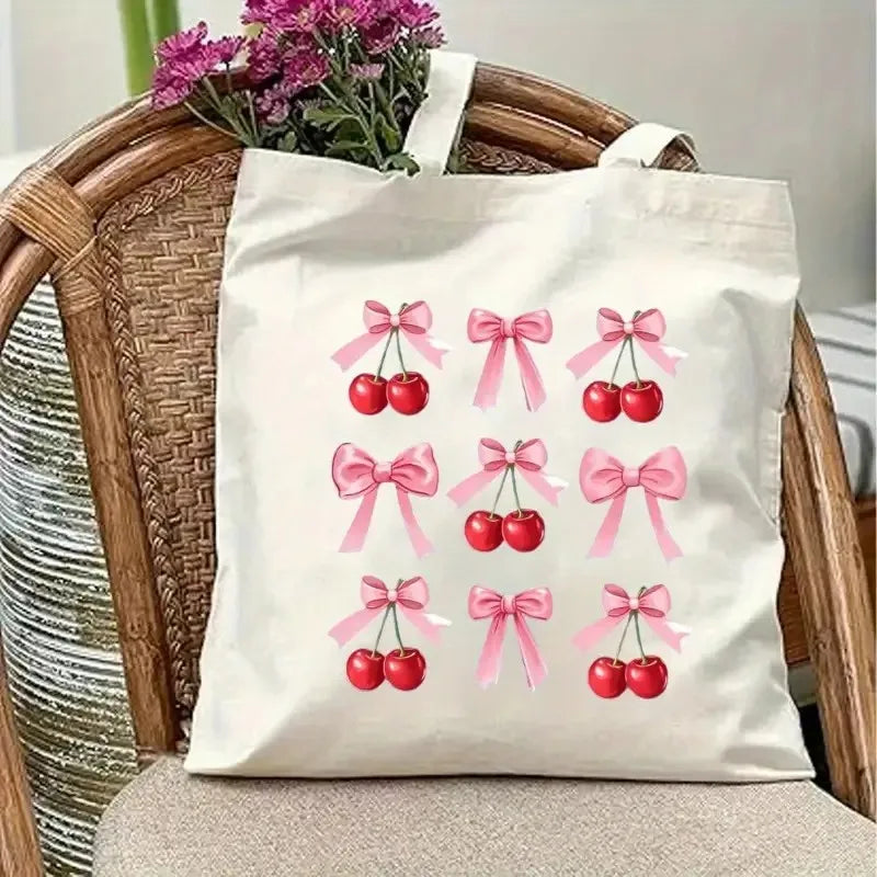 sac main toile blanche cerises rubans have good day moderne casual doux imprimé seul