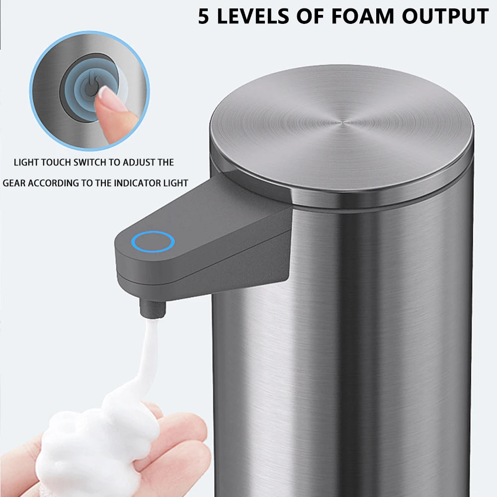 distributeur savon automatique gris métallisé lisse moderne minimaliste mousse liquide
