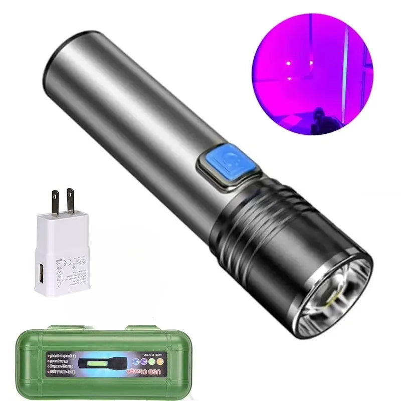 lampe torche uv rechargeable led gris noir 5w zoomable certifications ccc fcc rohs ul