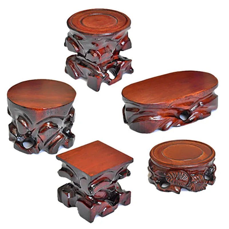 support bois sculpté statue bouddha vase décoration intérieure rustique marron foncé artisanal