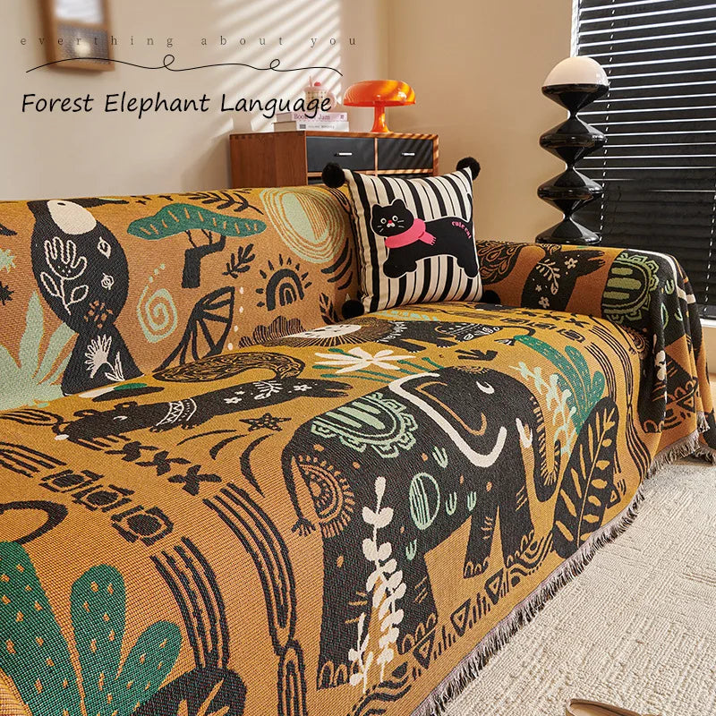 couverture canapé marron motif animalier polyester lavable extérieur intérieur moderne ethnique