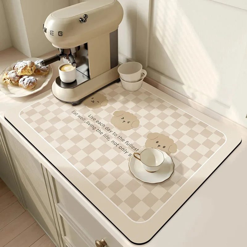 tapis absorbant diatomée noir motif litchi moderne imperméable table cuisine