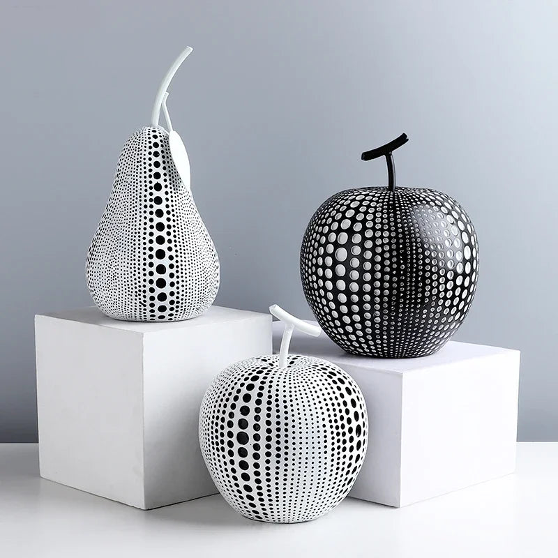 décoration intérieure moderne pomme poire blanche noire résine chambre