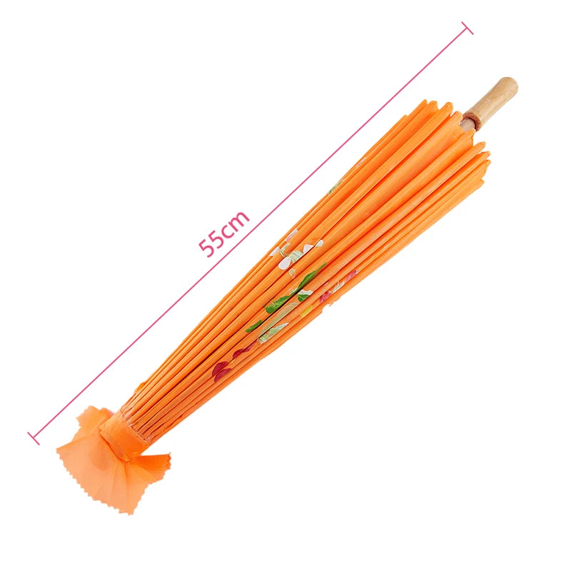 parapluie traditionnel artisanal japonais fleurs feuilles peintes main poignée bois rouge orange bleu violet