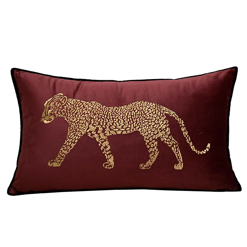 housse coussin brodée léopard velours élégante noir vert décorative maison voiture 45x45cm 30x50cm fixations