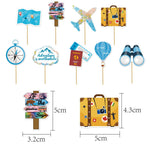 décoration fête voyage avion valise boussole globe lettres toppers cupcakes illustrations aventures