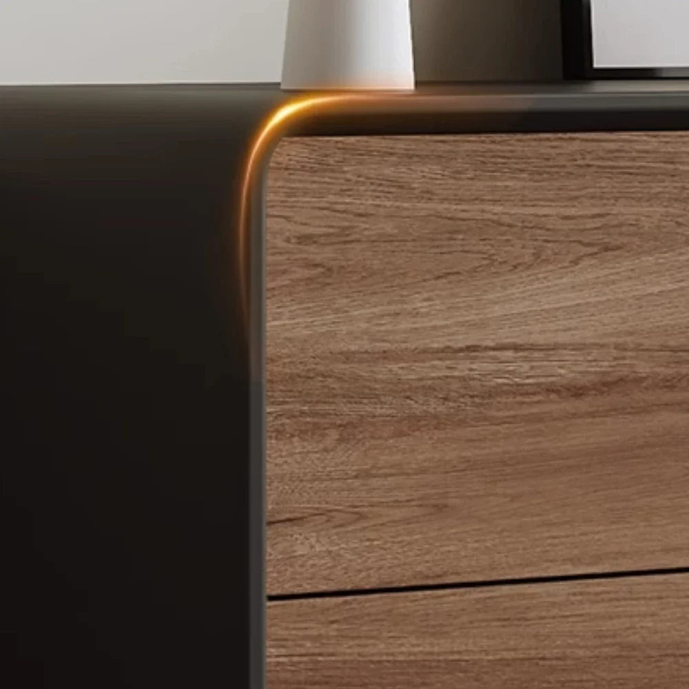 armoire moderne bois naturel salon noir finition lisse industrielle roulettes