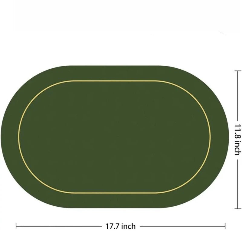 tapis table ovale moderne vert foncé assiettes blancs couverts bols alimentos