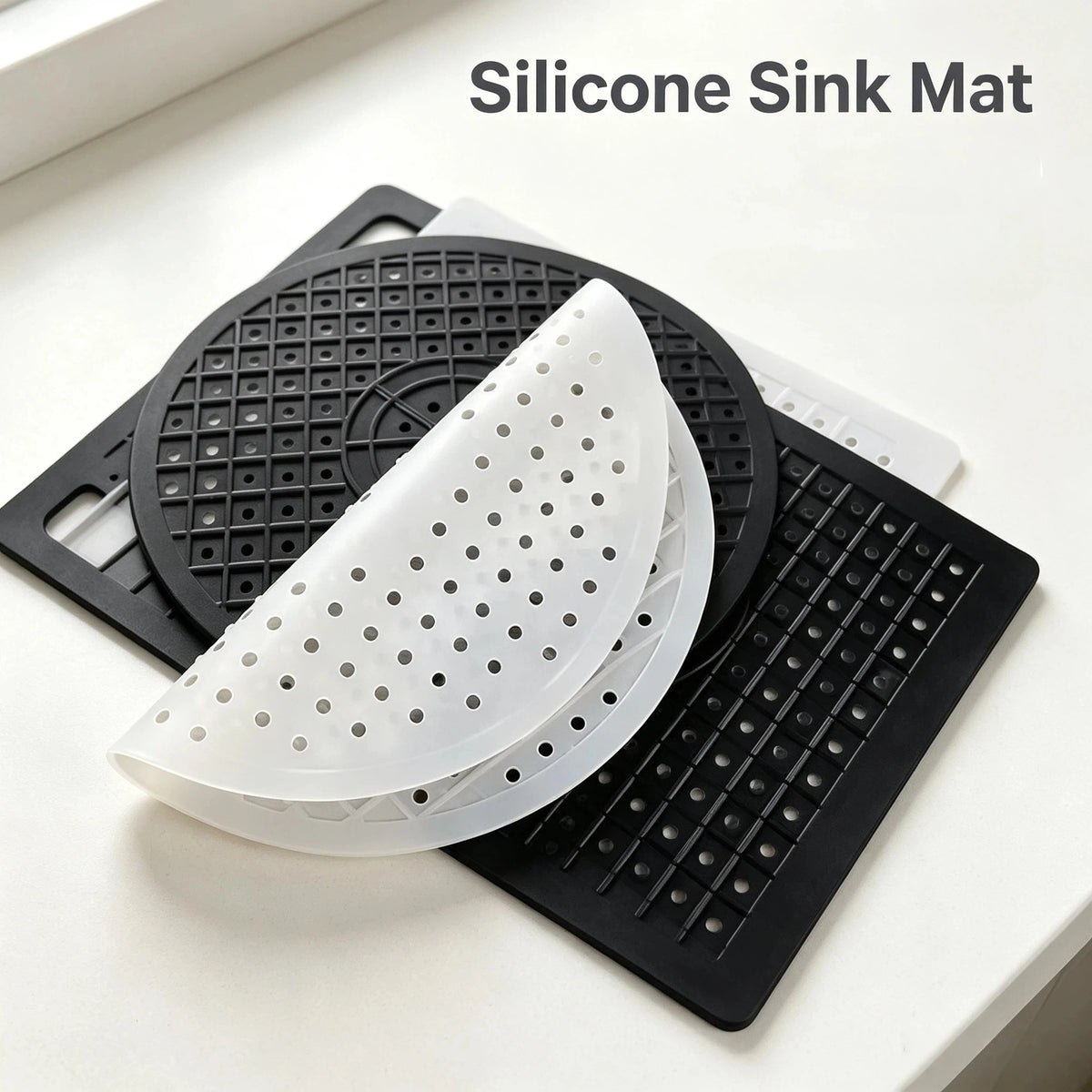 tapis lavabo silicone perforé moderne noir blanc pratique évier drainage rapide antidérapant